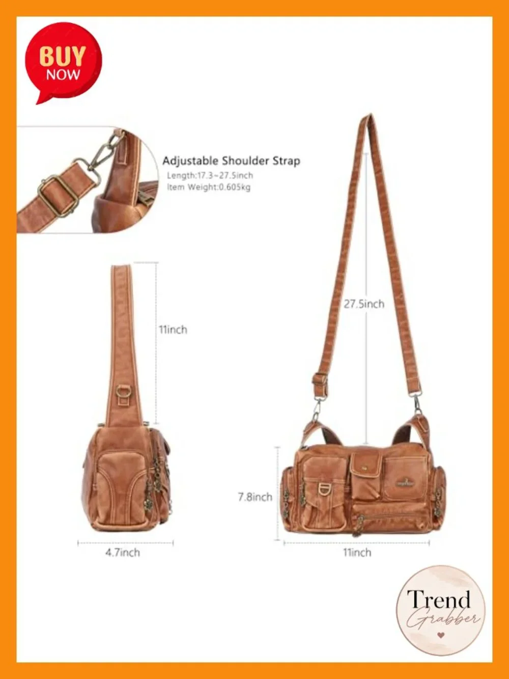 Vintage Hobo Shoulder Crossbody Bag - Faux Leather, Adjustable Strap, 7 Pockets